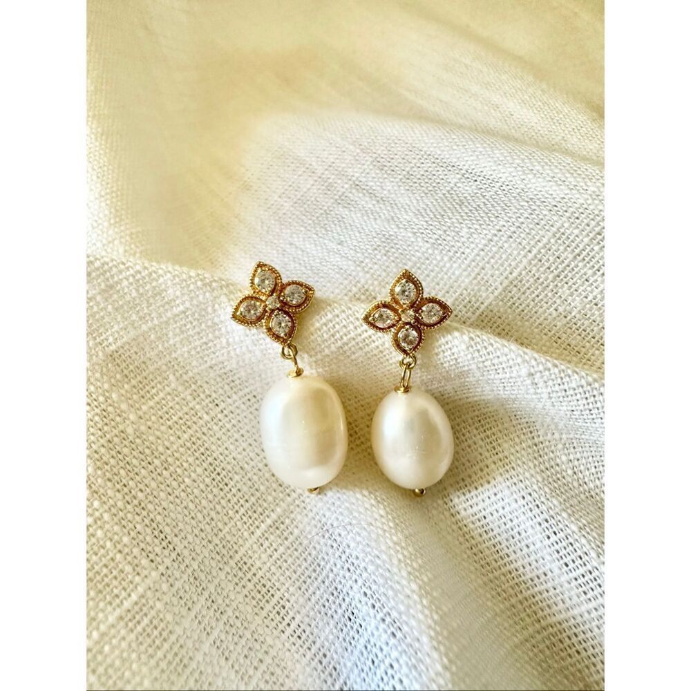 Gold and Pearl Drop Earrings - Elegant White Pearl Dangles